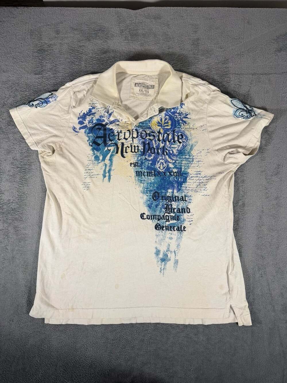 Aeropostale Polo Shirt Size XXL Beige Y2K Graphic Print